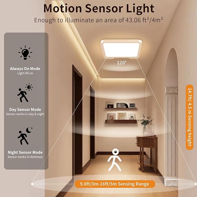 USB C Rechargeable Motion Sensor Ceiling Light 550LM with Remote, 3000K 4000K 6000K Magnetic No Wiring LED Ceiling Light Battery Powered for Shower Stairs Hallway Porch Pantry Garage Patio Shed