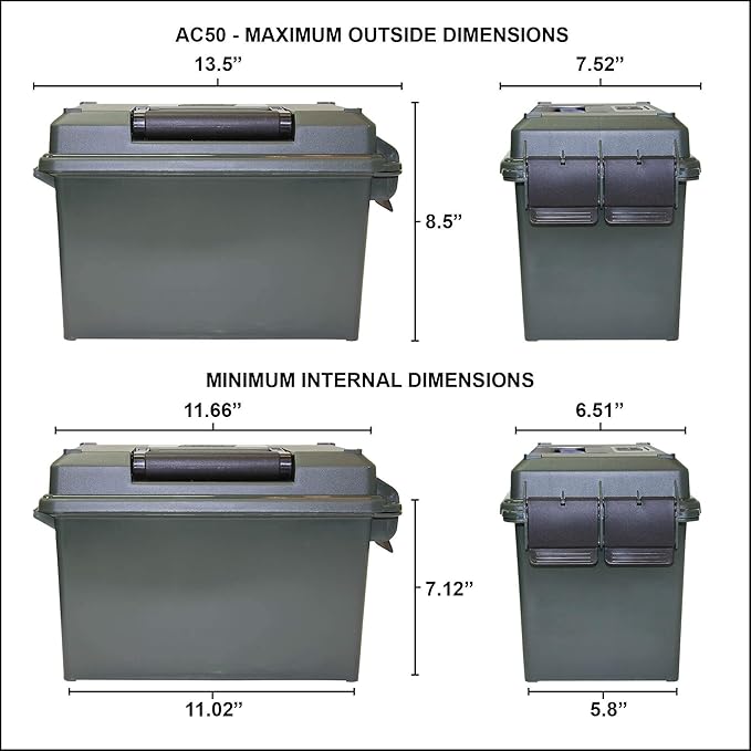MTM AC3C 3-Can Ammo Crate, 50 Caliber, Convenient size, Store all types of boxed or bulk ammo, Stackable, easy carry and transport of multi-caliber ammo, Rugged tactical carrying crate