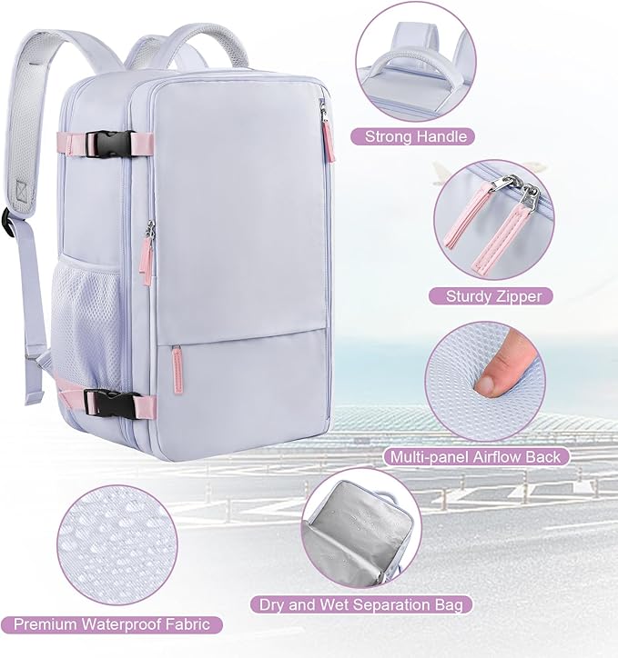 Sinaliy Carry on Backpack, Waterproof 17 Inch Laptop Backpack for Women, Flight Approved Backpack for Travel, College, Work