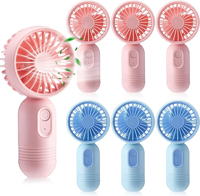 Rossesay 6 Pcs Mini Portable Fan Bulk Cute Handheld Lightweight Small Little Personal Hand Eyelash Fan 3 Speeds USB Rechargeable for Women Men Indoor Outdoor Makeup Travel (Pink and Blue)