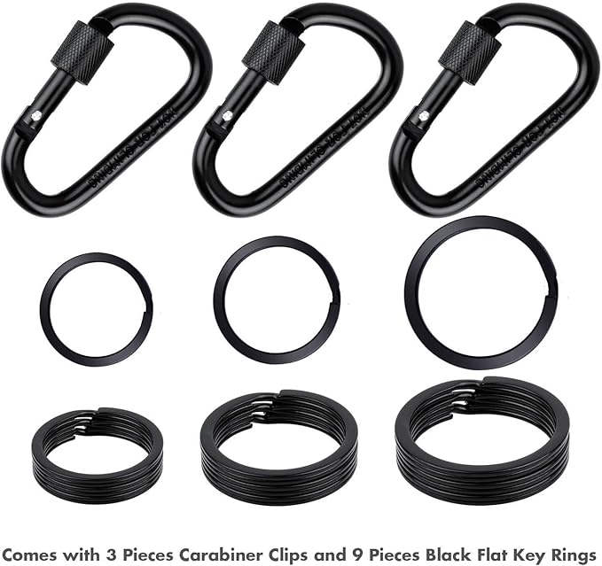 Cridoz Locking Carabiner D Ring Clips with Flat Key Ring