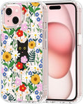 MOSNOVO Case for iPhone 15 Plus/iPhone 14 Plus, [Buffertech 6.6ft Military-Grade Drop Protection] [Anti Peel Off Tech] Clear TPU Bumper Phone Case Cover Design - Black Cat in Garden