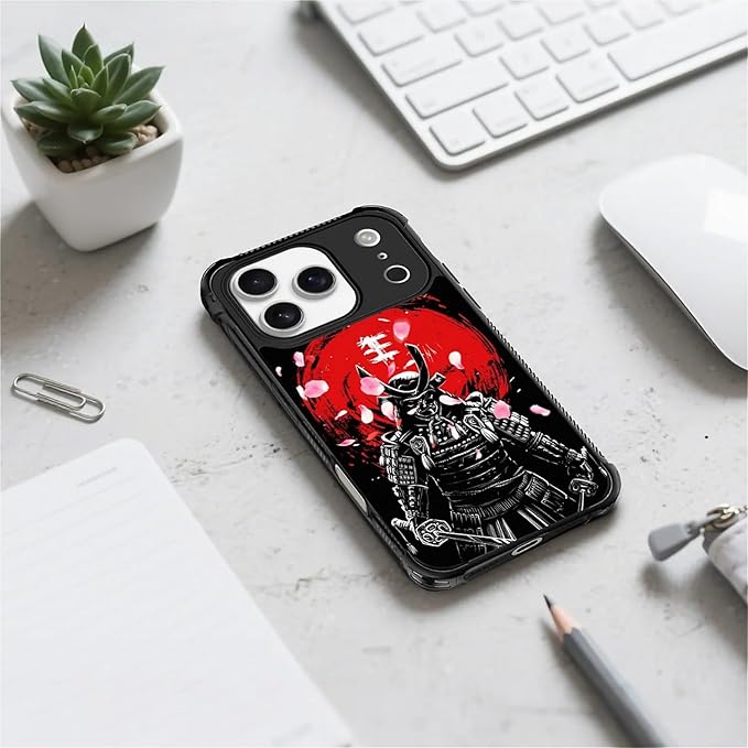 for iPhone 17 Pro Case,for MagSafe Graphic Design for Girl Boy Soft Silicone Hard Acrylic Shock Protection Designed for iPhone 17 Pro Sakura Japanese Samurai Pattern