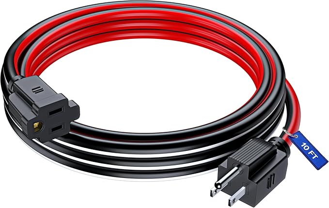 Maximm 10 Ft Black, White and Red Extension Cord, Heavy Duty 16 AWG, ETL Listed for Workshop & Outdoor Use