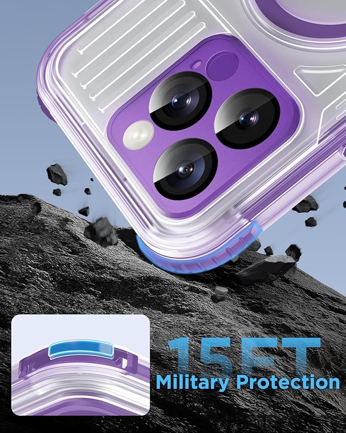for iPhone 16 Pro Waterproof Case with Magsafe, Built-in [Camera & Screen Protector] [Lanyard], IP68 Water Proof Full Body Dustproof Heavy Duty Frosted Protective Phone Cover, 6.3" Purple