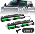 HLauto 604N Emergency Dash Strobe Lights: 2x16.8 inch Green White Security Light with/Take Down, 48 LED Safety Flashing Warning Hazard Interior Windshield Light Bar for Trucks Vehicles