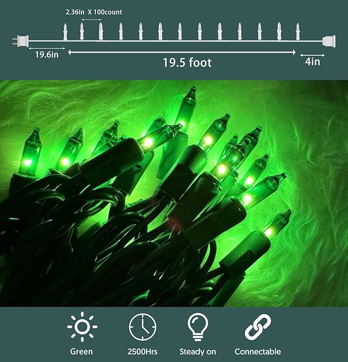 HISHINY Green String Lights 100 Count Mini St. Patrick's Day Decorations Lights with Green Wire for Outdoor Christmas Decorations Indoor Decor,UL Certified (21feet)