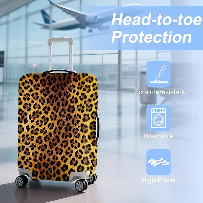 ANNA QUEEN Vintage Leopard Pattern Travel Luggage Cover -Stretchable Airplane Suitcase Protector Sleeve,Universal Washable Fit for 28-30 Inch Checked Baggage,Water Resistant Durable Luggage Protector
