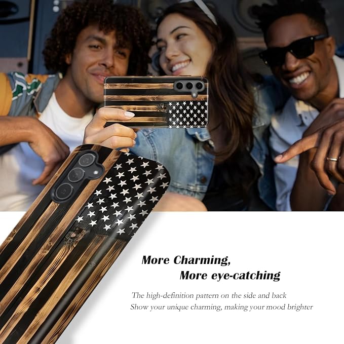 Compatible for Samsung Galaxy S26 Plus 5G Case, Dual Layer Heavy Duty 2 in 1 Shockproof Protective Phone Case,Burnt Wood American Flag