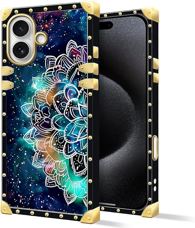 for iPhone 17 Case Luxury Golden Decoration for Girl Women Soft TPU Shockproof Protective Hard PC Back for iPhone 17 Crazy Pattern Starry Sky Colourful Mandala