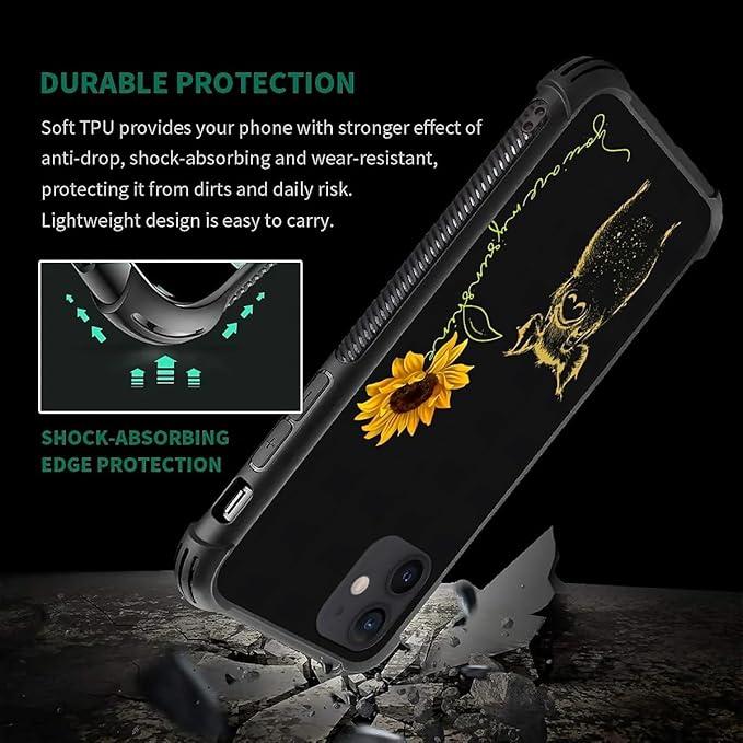 for iPhone 12/12 Pro Case, Pig Sunflower Yellow Sunshine Pattern Graphic Design Girl Boy Soft Silicone Hard Acrylic Shock Protection for iPhone 12/12 Pro