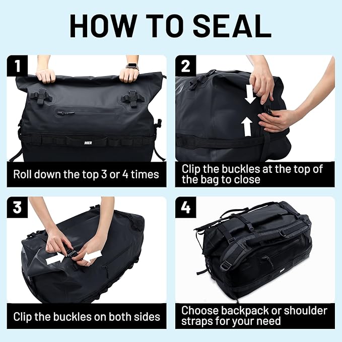 MIER Waterproof Duffel Bag Motorcycle Dry Bag Backpack Large Roll-Top Heavy Duty Dry Duffle Bags for Kayaking Camping Boating Gym Beach Cruise Ship, 60L/80L