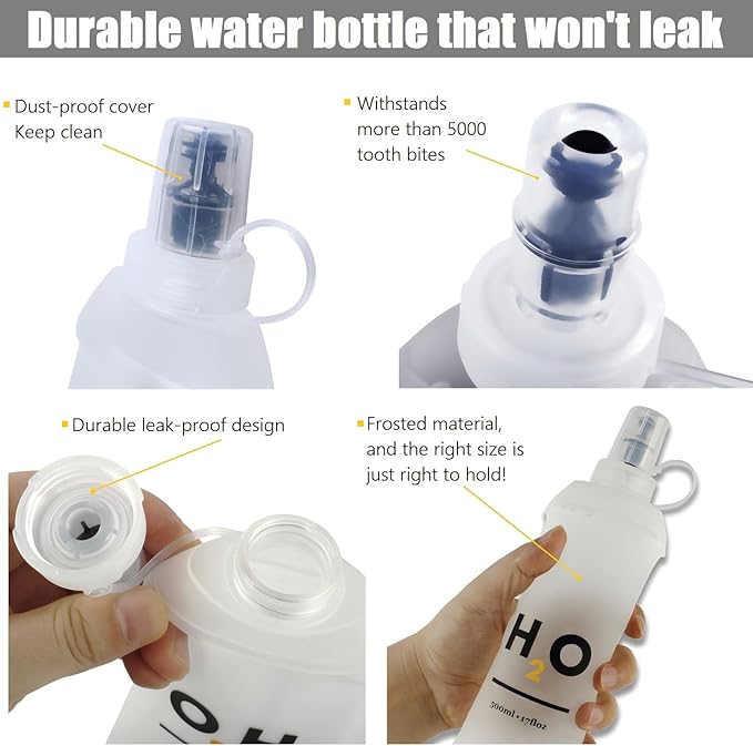 Collapsible TPU Soft Flask 500ml Leakproof Hydration Bottle with High-Flow Bite Valve for Running, Hiking, Cycling & Climbing, Lightweight Foldable Water Bottle (2 pcs 500ml)