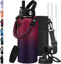 BENZZO 32oz Insulated Water Bottle with Straw & Spout Lids, Paracord Handle, Bottle Sleeve, Silicone Boot, Thermal Metal Jug Keep Cold 48H & Hot 24H, Hydro Bottle for Travel Work Camping
