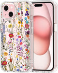 MOSNOVO Case for iPhone 15 Plus/iPhone 14 Plus, [Buffertech 6.6ft Military-Grade Drop Protection] [Anti Peel Off Tech] Clear TPU Bumper Phone Case Cover Design - Wildflower Meadow