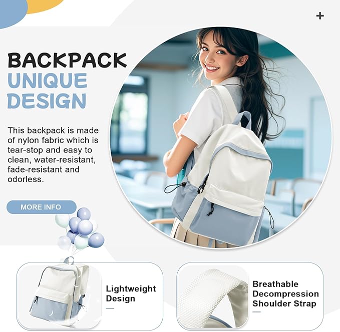 BJLFS Blue White Backpack for Women Men, Gym Backpack for Women Foldable Outdoor Weekender Gym Bag, Waterproof Sports Back Pack & Dance Yoga travel Bag