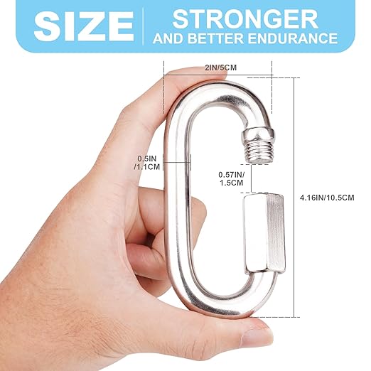 1Pcs 4.16 Inch 304(18-8) Heavy Duty Stainless Steel Screw Chain Quick Links, 2500 LBS Capacity Carabiner, Large Opening Connector for Big Chain Connecting, Hammock Hanging, Hiking