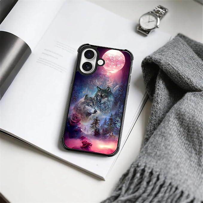 for iPhone 17 Case,for MagSafe Graphic Design for Girl Boy Soft Silicone Hard Acrylic Shock Protection Designed for iPhone 17 Star Two Wolfs Howling Pattern