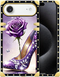 for iPhone 17 Air Case Luxury Golden Decoration for Girl Women Soft TPU Shockproof Protective Hard PC Back for iPhone 17 Air Crazy Pattern High Heeled Purple Diamond Rose