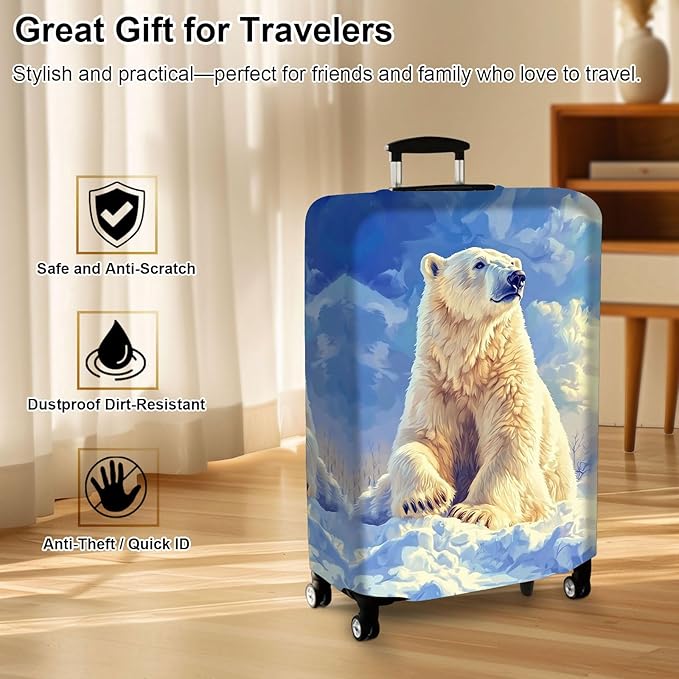 Luggage Cover Protector for 22-24 Inch Suitcases, TSA Approved Elastic Travel Suitcase Covers, Anti-Scratch Washable Luggage Sleeve for Carry On & Checked Bags, White Polar Bear