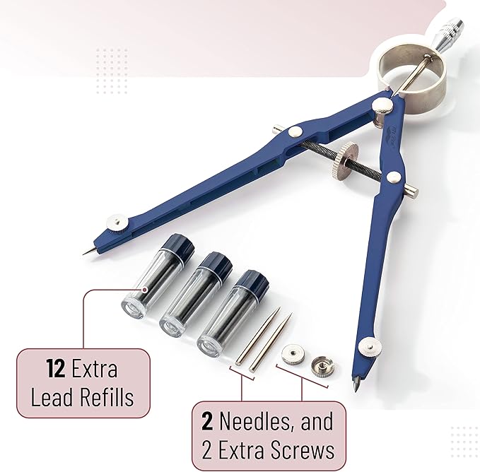 Mr. Pen- Professional Compass with Lock and Free Life TIME Lead Replacement, Compass for Geometry, Spring Bow Compass, Precision Compass Math, Drafting Compass