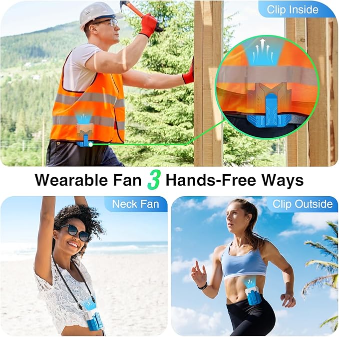 Portable Fan 4000mAh Rechargeable, 4 Speeds 13000RPM Strong Airflow, Personal Waist Fan with Max 24H Working Time, Wearable Clip Belt fan for Camping, Outdoor, Jobsite, Traveling -Blue & White