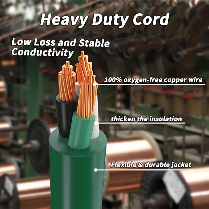 13 FT End to End (7+6+6+6) 1 to 3 Splitter Outdoor Extension Cord with Multiple Outlets; 16/3 SJTW Green Extension Cord Outdoor Waterproof for Christmas Lights; 16AWG 13A 1625W ETL