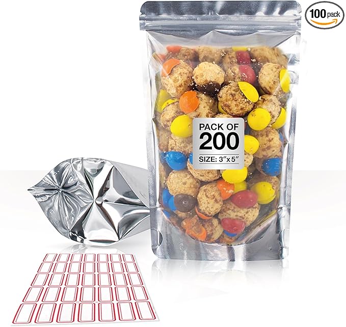 BELLE KR® 3x5 Small Mylar Bags for Freeze Dried Candy - Pack Of 200-4 Mil Thick - Clear Mylar Bags with See Through Window for Freeze Drying
