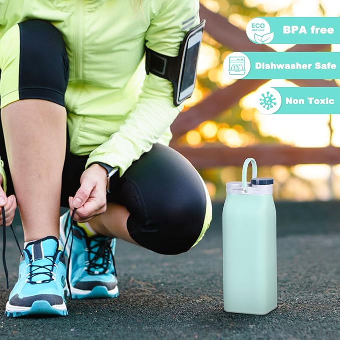 Collapsible Water Bottle,Reusable Foldable BPA Free Silicone Water Bottle,Portable Leakproof Sport Water Bottle for Running Traveling Hiking Camping Lightweight Durable 20 oz (Blue)