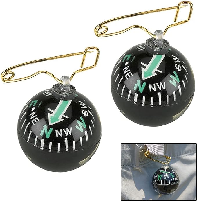 2 Survival Navigation Ball Pin On Compass Liquid Filled Camping Hiking Military