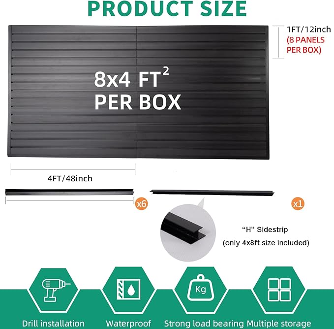 FRAYSCENT Slat Wall Paneling Garage Slat Wall Storage Systems Slatwall Panels Power Tool Organizer Wall Mount, PVC Garage Storage & Organization Products Slate Board (Black, 4ft x 8ft)