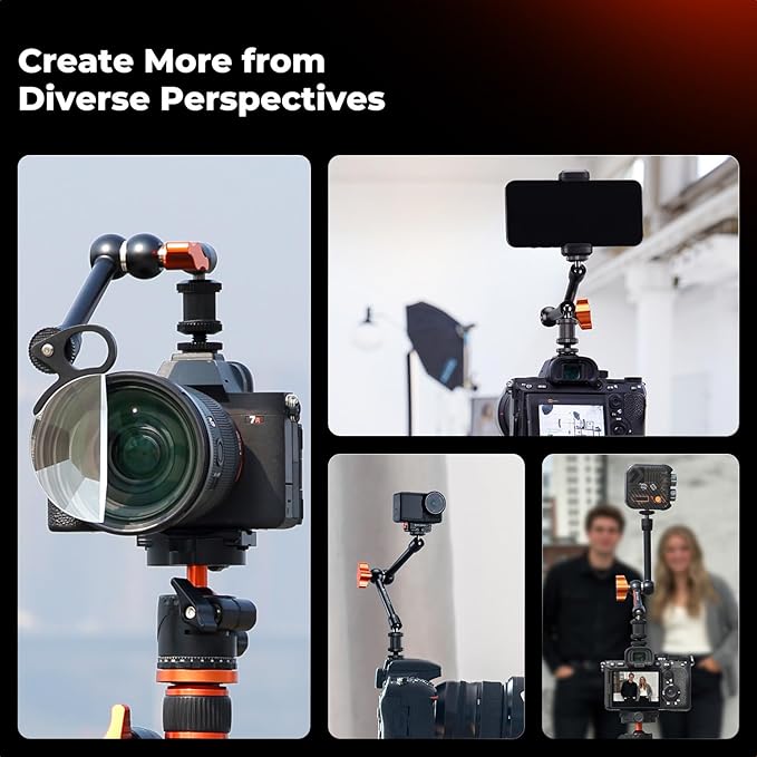 K&F CONCEPT 9.8" Magic Arm Clamp with Cold Shoes 360° Ball Heads Camera Arm Mount for Monitor/Flash/Microphone/DSLR Camera