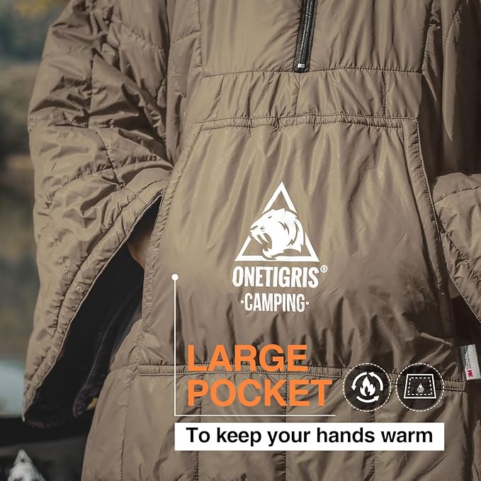 ONETIGRIS Camping Blanket Poncho with with Recycled Synthetic Insulation,Wearable Hoodie Blanket | Ultralight Water-Resistant Warm Camping Blanket for Outdoor, Hiking, Stadium