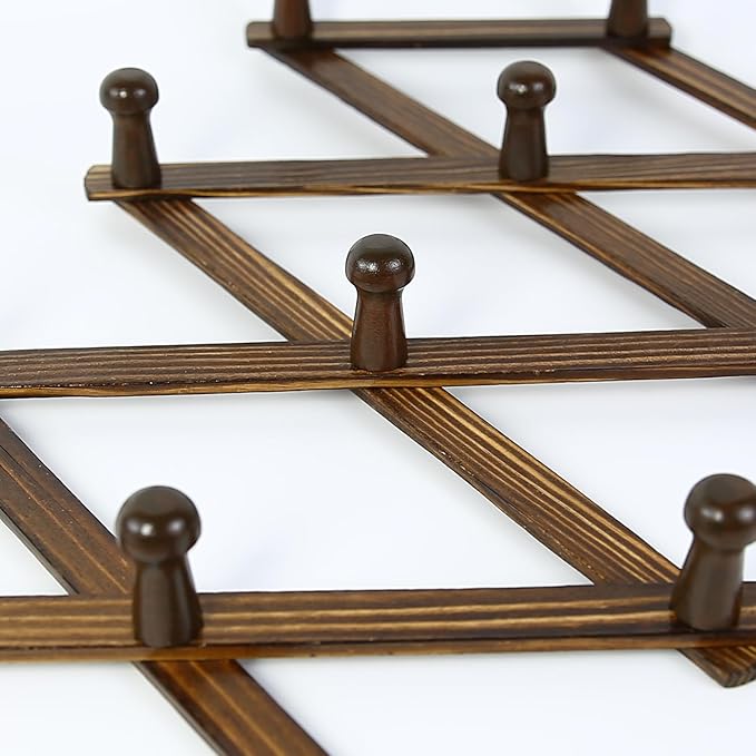 AMAPON Accordion Style Expandable Wall Wooden Coat Rack 13 Hooks (Pegs) Hang Hats Jackets Coffee Mug Purses Necklaces Towels Cap Leash Scarves Data Line Kitchenware (Walnut 2 Packs)
