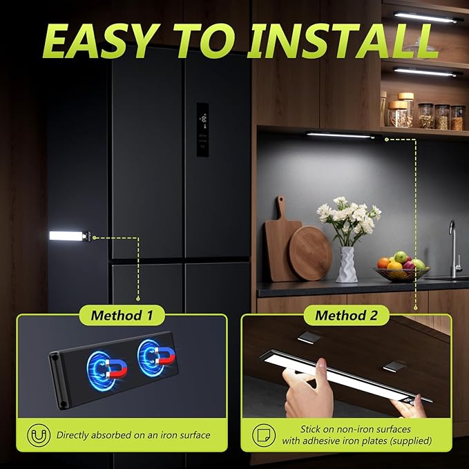 Mpotmiy 4 Pack 12" Under Cabinet Lights with Digital Display,2200mAh Rechargeable Motion Sensor Light Indoor,3 Color Temperatures, Magnetic Dimmable Closet Lights, Under Counter Light for Kitchen