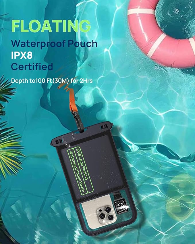 Lanhiem 10.5" Large Floating IP68 Waterproof Phone Pouch, Universal IPX8 Dry Bag 1 Pack with Lanyard for iPhone 17 16 15 Pro Max, Samsung Galaxy S25 Ultra S24 S23, S25 FE, Pixel 10 9 8 Pro XL, Black