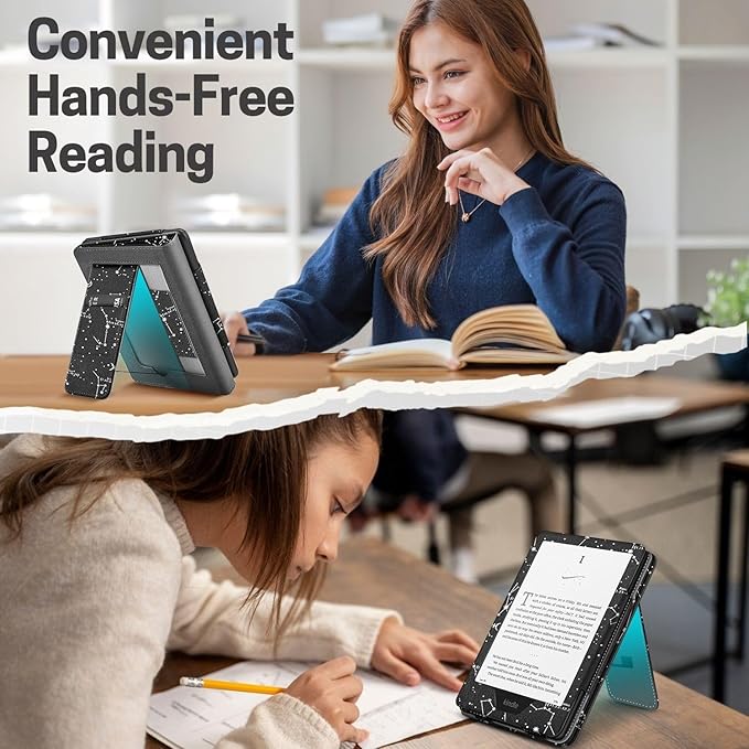 TNP Stand Case for Kindle Paperwhite 12th Generation 2024 / Kindle Colorsoft Signature Edition with Hand Strap & Card Slot - 7" PU Leather Protective Folio Cover with Auto Wake/Sleep, Constellation
