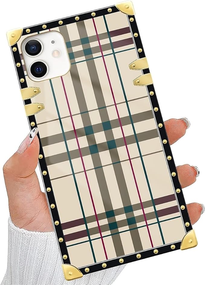 Compatible with iPhone 11 Case, Black Red Beige Stripes Luxury Golden Decoration for Girl Women Soft TPU Shockproof Protective Hard PC Back for iPhone 11