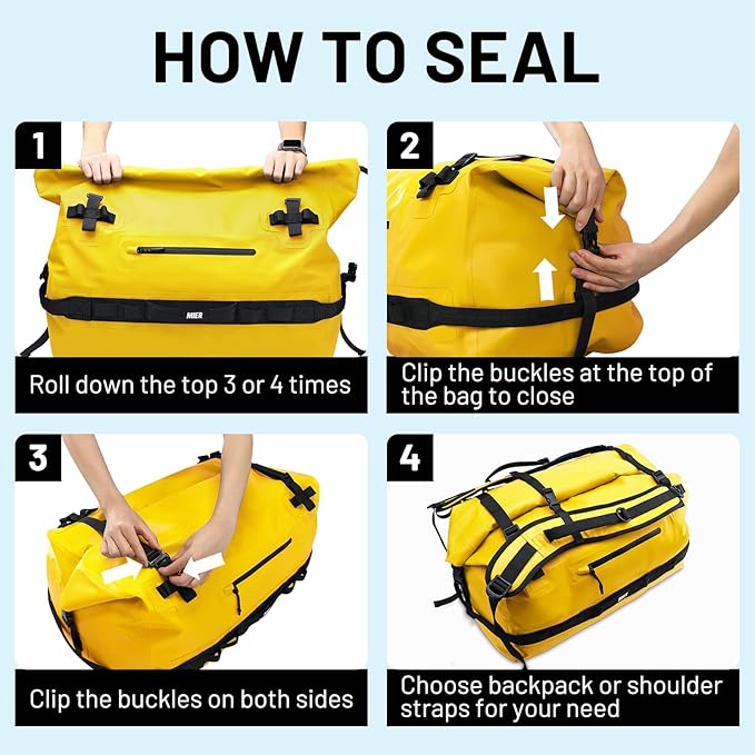MIER Waterproof Duffel Bag Motorcycle Dry Bag Backpack Large Roll-Top Heavy Duty Dry Duffle Bags for Kayaking Camping Boating Gym Beach Cruise Ship, 60L/80L