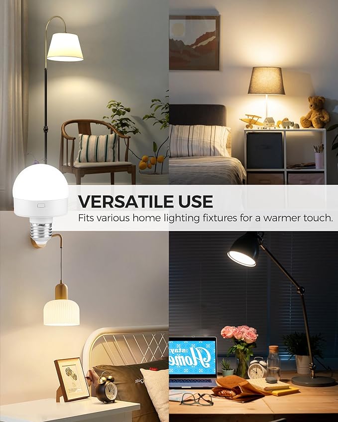 Rechargeable Light Bulbs with Remote Control 2 Packs, Battery Operated Light Bulbs with Timer & 3 Color Temperature, Detachable Wireless LED Bulb for Lamp, E26 Base, Non-Hardwired, W01YBP206