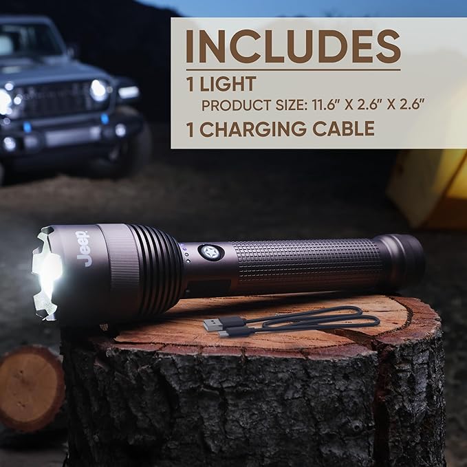 Energizer Jeep High Lumen-10000 Flashlight Recharegeable, Ultra Bright 10,000 Lumens Tactical Flashlight, IPX4 Water-Resistant, USB-C Cable Included