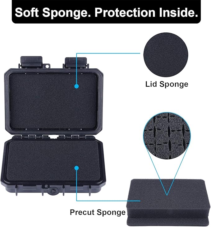 Lykus HC-1410 Mini Hard Case Dry Box with Foam Insert, Interior Size 5.51x3.54x1.46 inch, IP66 Splash-Proof, Suitable for cellphone, keys, cards, and small items