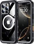 Red2Fire for iPhone 16 Pro Case Waterproof, [Built-in Screen Protector & Camera Protector][Compatible with MagSafe][Full Body Shockproof][IP68 Waterproof][Dustproof] Phone Case 6.3" Black/Clear