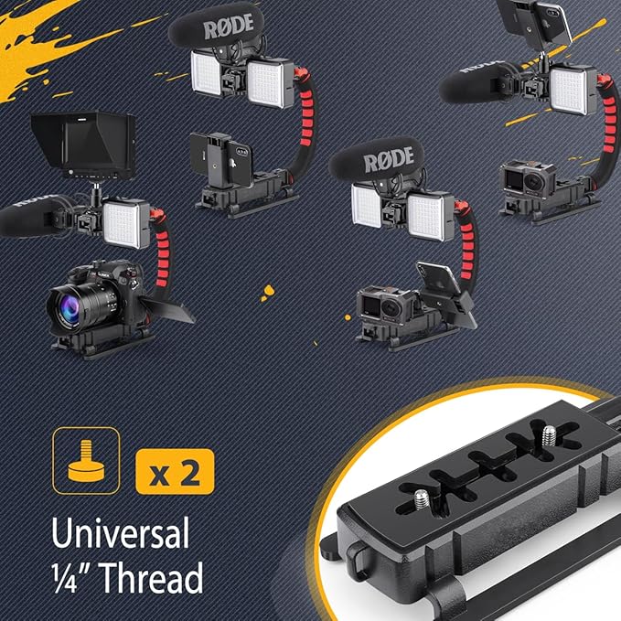 Zeadio Camera Smartphone Handheld Stabilizer, Triple Cold-Shoe Handle Grip Compatible with All Camera Action Camera DSLR Smartphone