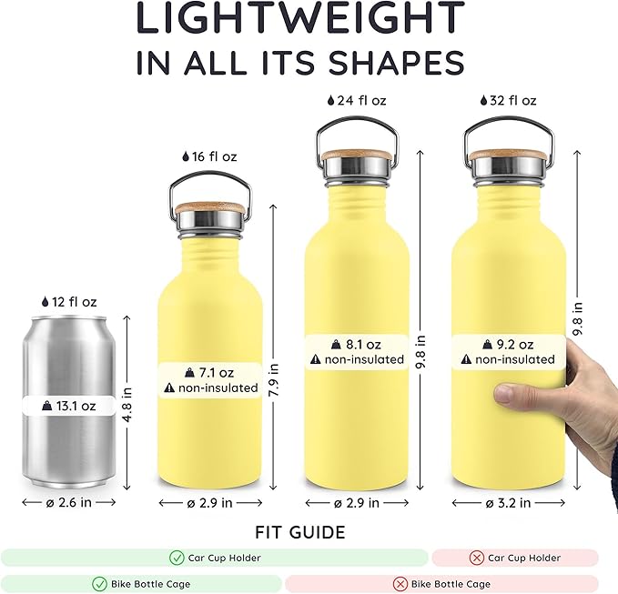 Bambaw 500 ml Stainless Steel Sports Bottle, Yellow Sports Bottle, Non-Insulated Water Bottle, Children's Stainless Steel Bottle, Children's Metal Water Bottle – Imperial Yellow