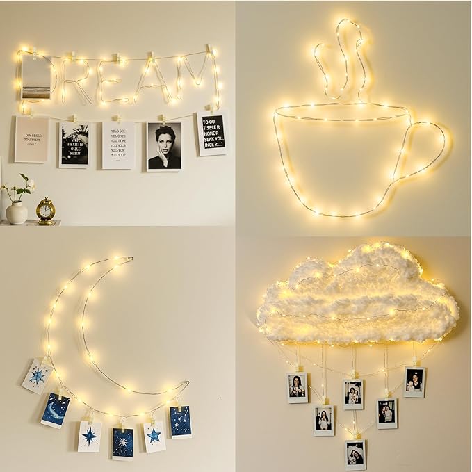 suddus 16ft 50 LED Fairy Lights with Clips for Pictures, Photo Lights with Remote USB Powered & Battery Operated with 22 Clear Clips, String Lights for Party, Bedroom, Decoration, Warm White