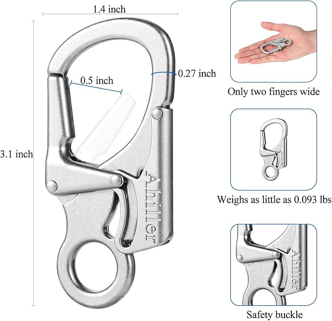 Ahiller Carabiner Clip, Double Anti-Misopening Locking Design, 3" Zinc Alloy Heavy Keychain for Outdoor Camping Hiking, Key Ring Clip