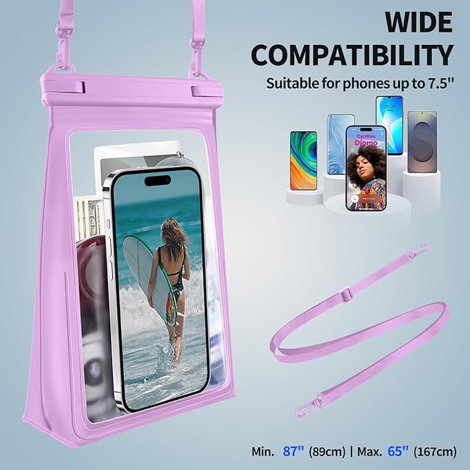 Large Floating Waterproof Phone Pouch, Cell Phone Dry Bag for iPhone 17 16 15 14 13 Pro Max Galaxy Google All Phones, IPX8 Waterproof Bag for Beach Vacation Purple