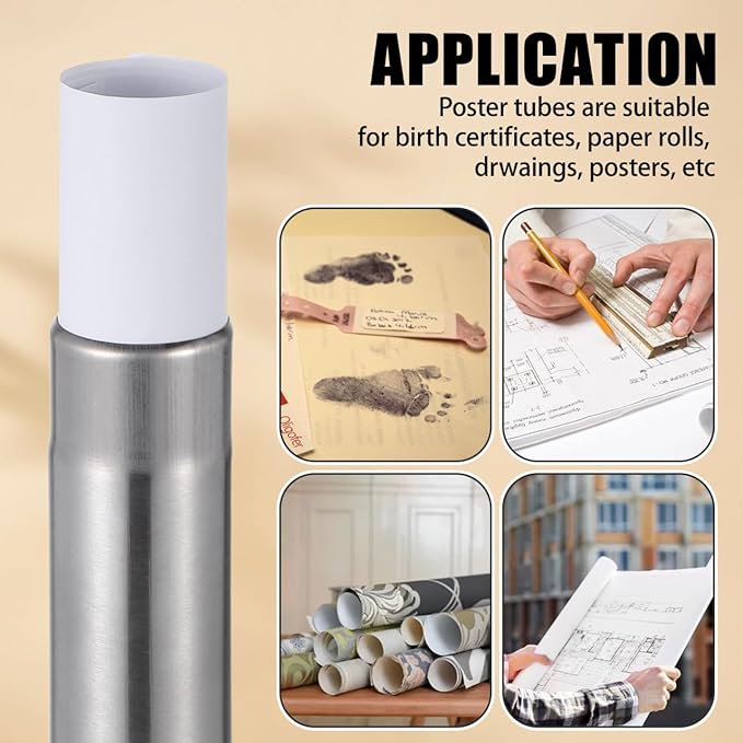 DOITOOL Stainless Steel Cylinder Box 11.8 Inch Document Storage Tube for Birth Certificates Diplomas Waterproof Metal Holder for Office and Home Organization