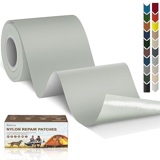 Cahomo 3x79 Nylon Repair Patch Nylon Repair Tape Self Adhesive Fabric Tapes Outdoor Camping Gear Fabric kit for Tent, Umbrella, Down Jackets, Sleeping Bag, Knapsack （Light Gray）